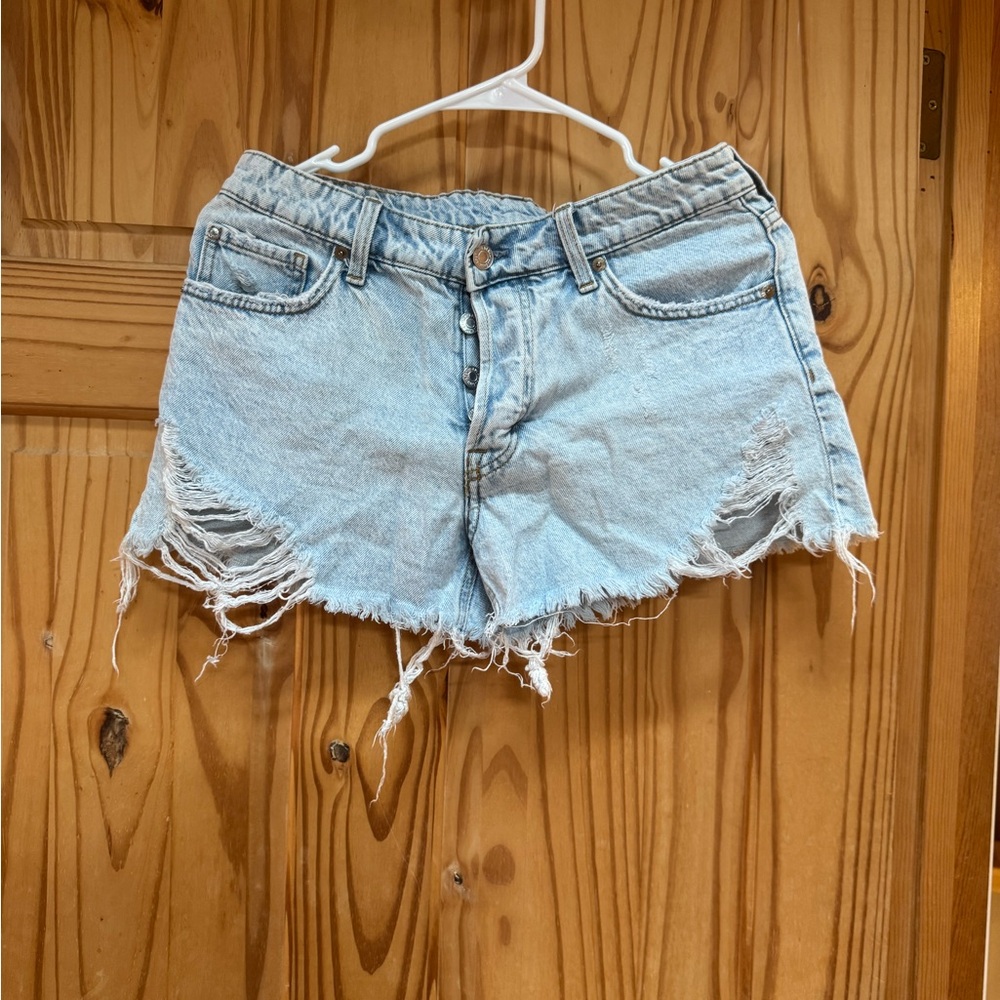 H&M Light Blue Distressed Denim Cutoff Shorts